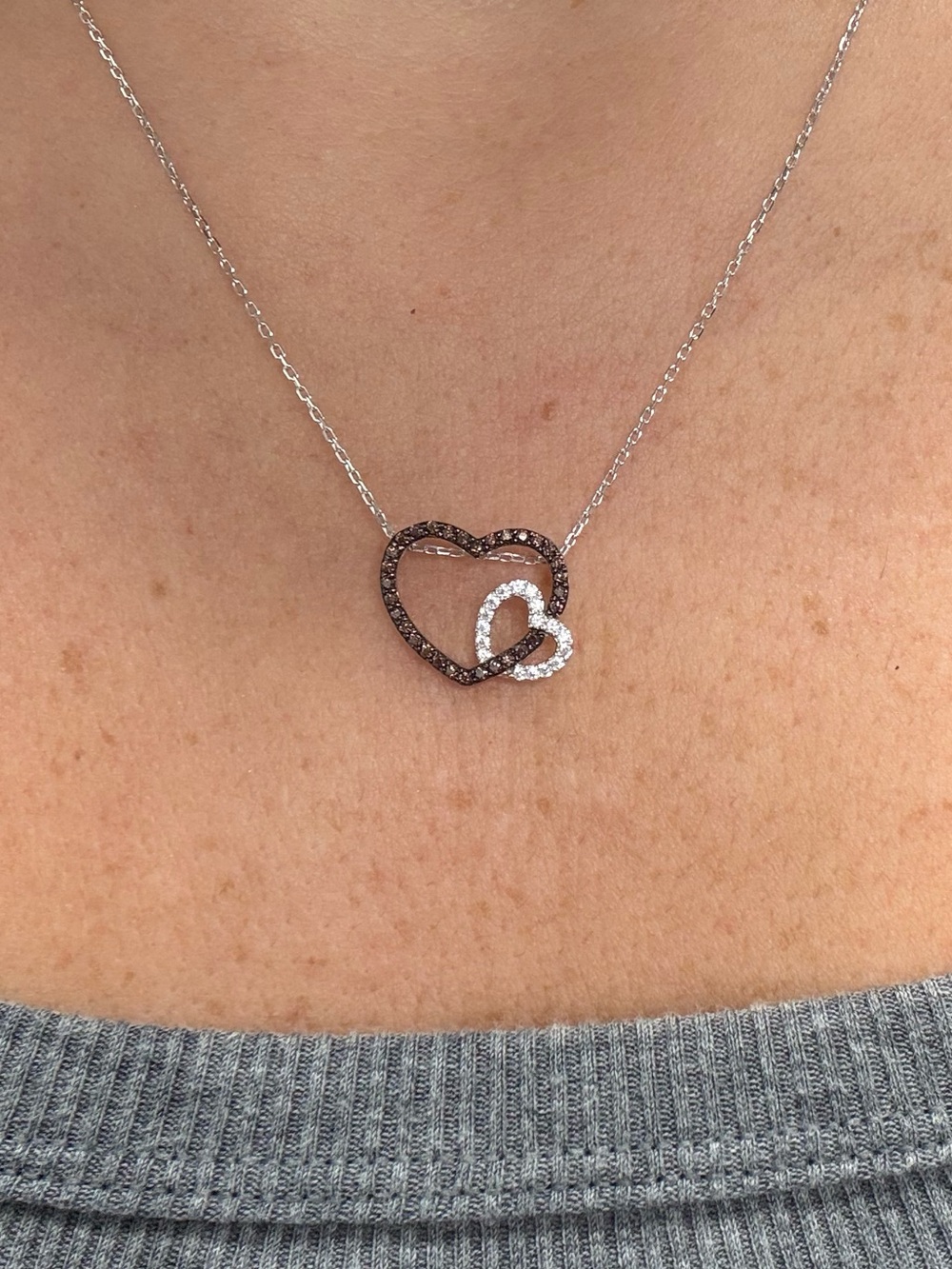 Suzy Levian Interlocking Heart Brown & White CZ Pendant Necklace NWT